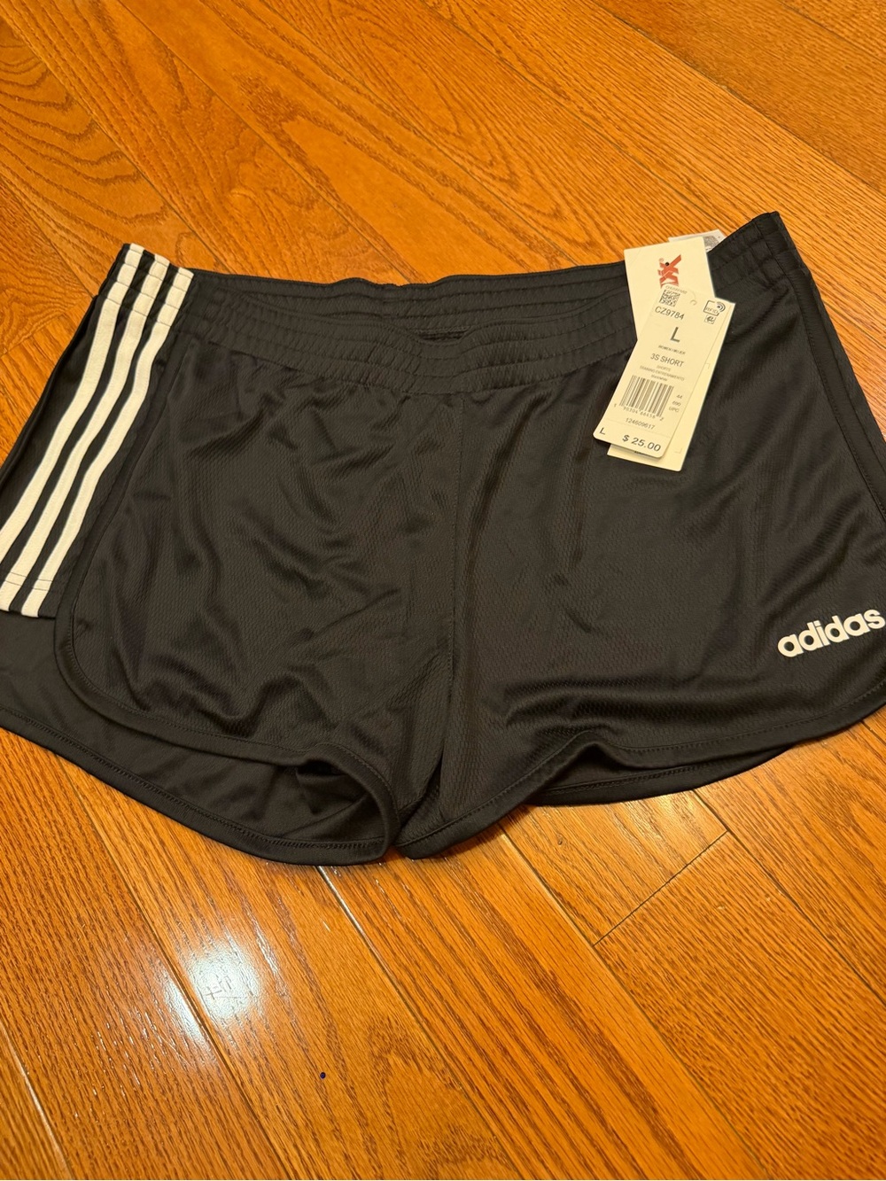 adidas Black Athletic Running Shorts with White 3-Stripes size L new with tags - Picture 1 of 1